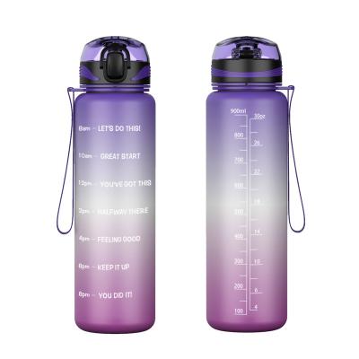 China Large 32oz Tritan water jug sustainable reusable water bottle with encouraging words and date/time bands for sale