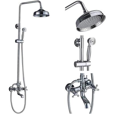 China With Sliding Bar Brushed Nickel 8-Inch Rain Shower Faucet Set Wall Mount Tub Height Adjustable Shower Mixer Tap With Hand Sprayer for sale