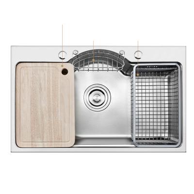China Without Faucet Srectangular 2021 Form 3 in 1 Stainless Steel Multifunctional Kitchen Sink Single Bowl for sale