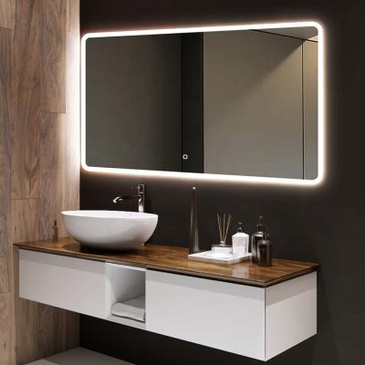China Illuminated Custom Modern Bathroom Wall Mounted Smart Illuminated Led Mirror With Time Display for sale