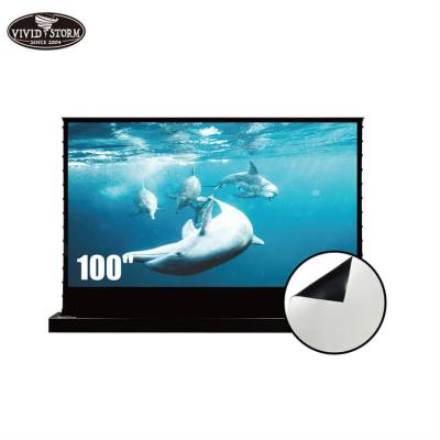 China Electric Home Theater Long Throw 100inch Motorized Portable White Fabric Projector Lift Up Floor Stand Projection Screen for sale