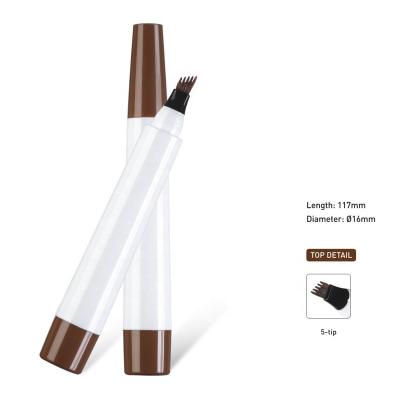 China Plastic Eyeliner Pen Tube Tattoo Pencil Packaging Empty Eyebrow Makeup 5 Fork Tip Eyebrow Pencil Liquid Eyebrow Lady for sale
