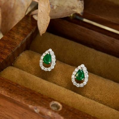 China CLASSIC Xinfly 0.2ct Diamond 18k Real Gold Water Drop 0.3ct Emerald Stud Earrings For Women for sale