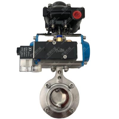 China General Sanitary Double Acting Stainless Steel Butterfly Valve With Position Limit Switch And Solenoid Valve for sale