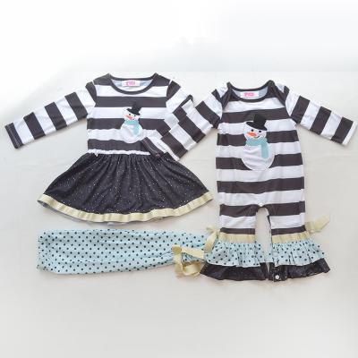 China Wholesale baby black and white romper snowman cotton ruffle stripe kids boutique outfits winter children clothing for sale