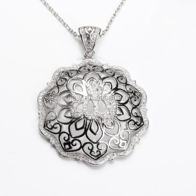 China Hot Sale 925 Sterling Silver Lotus Flower Plain Silver Pendant With Round Plate From China for sale