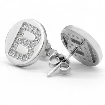 China 925 Sterling Silver Clear CZ Letter Eco-friendly Plating Alphabet Stub Earring For Women Fashion Jewelry for sale