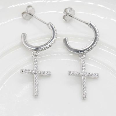 China Punk 925 Sterling Silver Eco-friendly Cubic Zircon Rock Drop Earrings Cross Style Plating For Women In Jewelry for sale