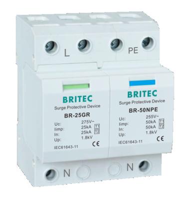 China BR-25GR 1+1 lightning protection 25kA Type 1 Surge Protection Device Surge Arrester spd t1 for sale