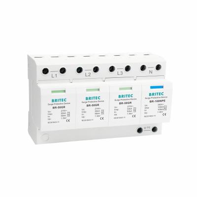 China TUV BR-50GR 3P+N Class 1 AC SPD 50ka surge protection device type 1 spd TUV thunder protection spark gap spd for sale