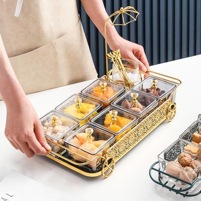 China Viable Creative Nordic Design Transparent Glass Bowl With Cover Dried Fruit Dessert Nut Glass Bowl Set Grid Snack Dish Box With Stand for sale