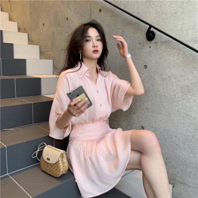 China Breathable Wholesale ASM ANNA Solid Color Decline Elegant Short Collar T-shirt Dress Summer for sale