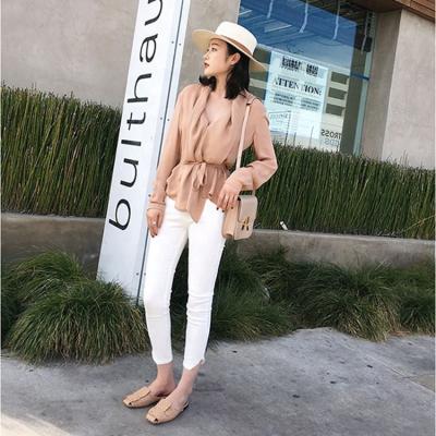China Simple Design Viable Silk Lace ASM ANNA Color Grab Casual Style White Nude Orange Blouse for sale