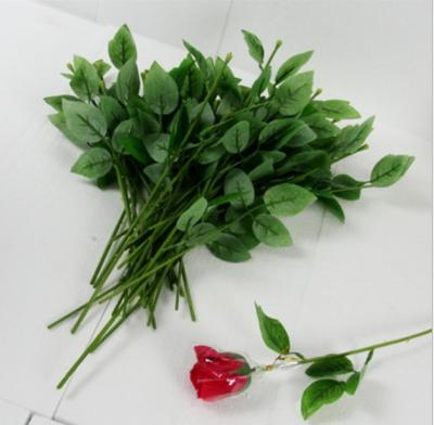 China To make flowers wholesale handmade rose stem artificial plastic single rose stem with leaves for sale