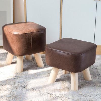China (Others) Modern Designs Creativity Adjustable Nordic Solid Wood High Quality Wooden Legs Leather Upholster Ottoman Stool for sale