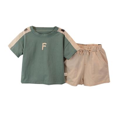 China Cheap Promotional Korean Short Sleeve Western Style Baby Alphabet Gift Boy's Casual Shorts Shorts Suit for sale