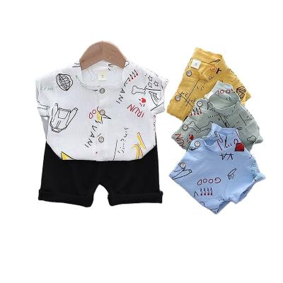 China Wholesale Baby Short Sleeve Shirt Casual Smart Shirt 2021 Summer Handsome Boy Cotton Collar Suit Cartoon Graffiti Shirt Shorts Tops for sale