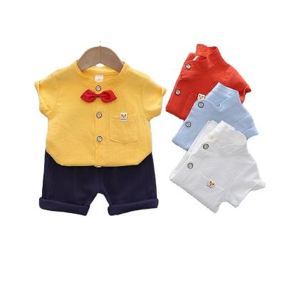 China Solid color baby suit summer smart casual children's shirt factory two-piece short-sleeved slim Korean casual suit direct sales for sale