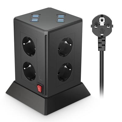 China Anti-Fire PC/ABS European standard desktop 8 AC Outlets with 8 USB tower surge protector power strip for sale