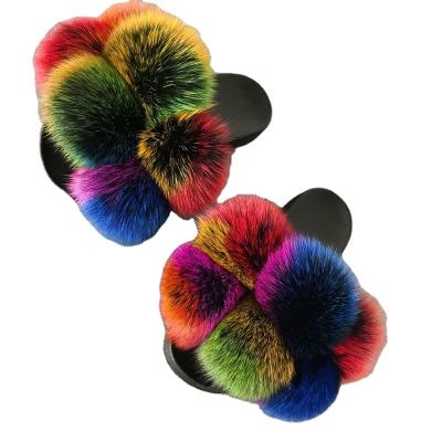 China Factory direct 2022 Quick-drying anti-slippery mixed color pvc flat sole soft fox fur slips slippers for ladies for sale