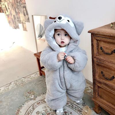China Autumn Warm Newborn Baby Winter Soft Comfy Zipper Down Infant Long Sleeve Overalls Long Sleeve Cute Bear Print Fleece Romper Outwear for sale