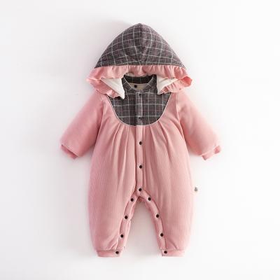 China Quality Cotton Fabric Winter Soft Cozy Durable Toddler Girl Baby One-Piece Romper With Hooded for sale