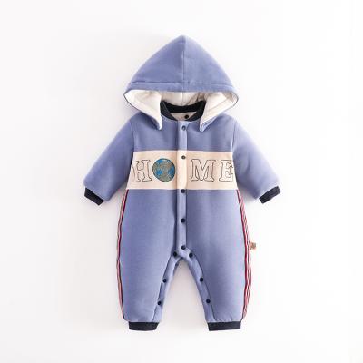 China Baby Boy Girl Soft Cozy Newborn Unisex Infants Winter Hooded Romper Outfits Clothes Cotton Button Overalls for sale