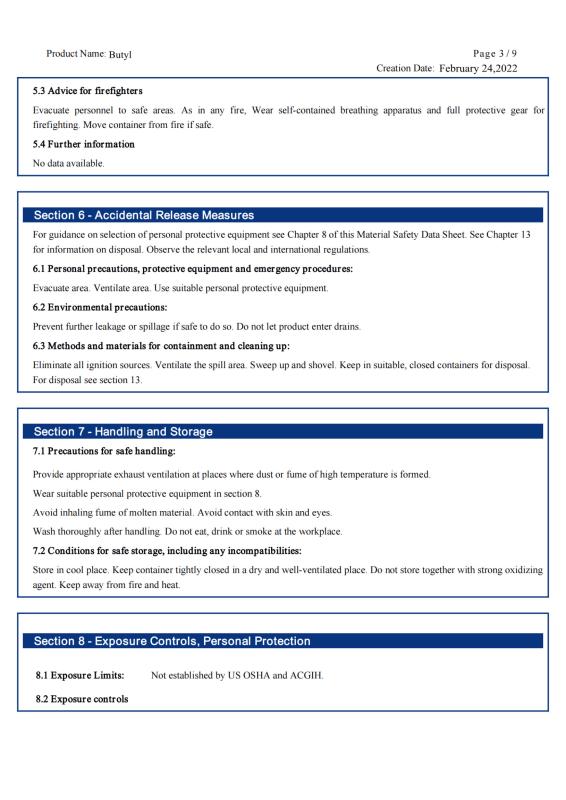 Butyl MSDS - Rock Well Building Material Hubei Co., Ltd.