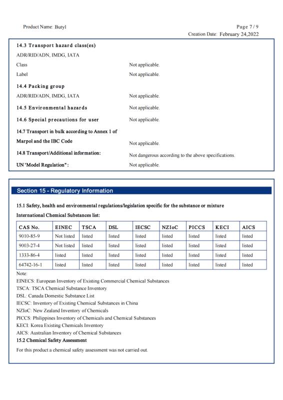 Butyl MSDS - Rock Well Building Material Hubei Co., Ltd.