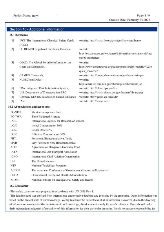 Butyl MSDS - Rock Well Building Material Hubei Co., Ltd.