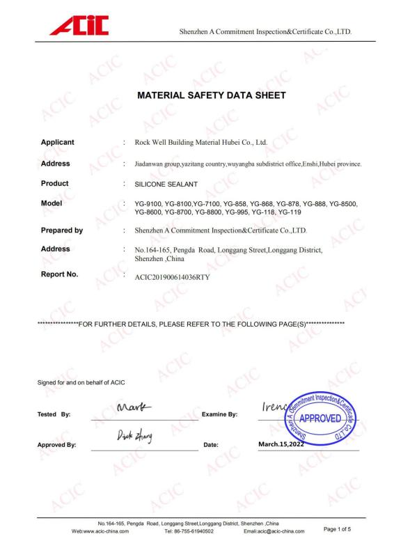 silione MSDS2022 - Rock Well Building Material Hubei Co., Ltd.
