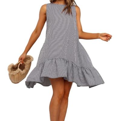 China Women Summer Dresses Anti-Static Ruffles Lattice Dresses Women Loose Casual Dresses Sleeveless for sale