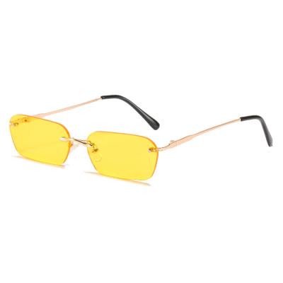 China Fashion Sun Glasses Promotion Metal Sun Rectangle Frameless Glass Rimless Sunglasses For Women Men for sale