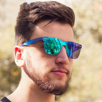 China 2021 Fashion Sunglasses Luxury Custom Sun Glass Siamese Style Plastic Wrap Mirror Sunglasses Uv400 for sale
