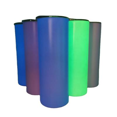 China Sustainable Sublimation Blanks Tumblers 20oz Straight Fluorescence Cylinder Water Luminous Tumbler Bottles With Straw Lid for sale