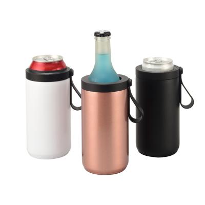 China 304 Metal Stocked 12 Ounce Lean Black Insulated Double Walled 4 in 1 Slim Tumbler With Silicone Handle Stainless Steel Box Cooler for sale