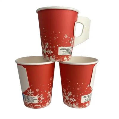 China Disposable Christmas theme disposable compostable coffee paper cup with handle for sale