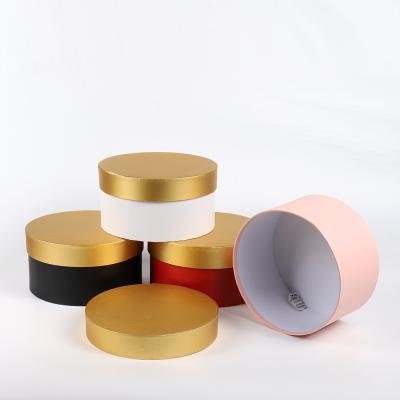 China Factory Direct Luxury Custom Made Three Piece Round Box Recyclable With Gold Hat Rose Gift Flower Box for sale