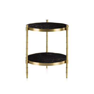 China KD LC-077 Luxury Style Modern Gold Round Marble Tiles Metal Frame Elevator Living Room Cafe End Side Table Top for sale