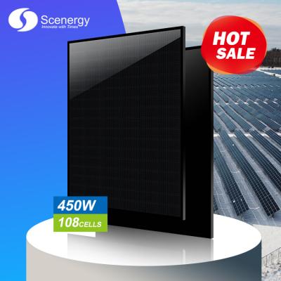 China Scenergy All Black Stock 450W Solar Panel 450W Full Price Warehouse Ready Black Panel 450W Price 182mmx91mm for sale