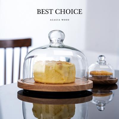 China Wooden glass cake stand with cover for sale