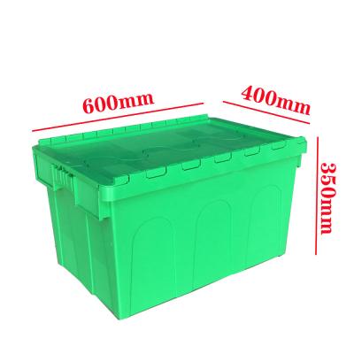中国 550x370x320mm 折りたたむ式 積み立てられる箱 付着蓋容器付き 動くプラスチック 販売のため