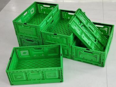 China 40 litre Mesh Plastic Foldable Crate Stackable Moving Box Storage Bins Fruits for sale