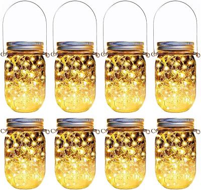 China Solar Hanging Glass Mason Light Garland Lamp LED Mason Jar Outdoor Fairy Lantern for Tree Garden Fence Lawn Wedding Party Decor Solar Led Jar for sale