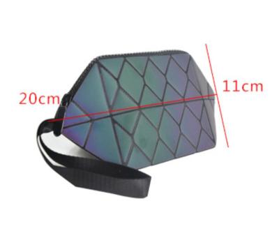 China Japan Customer Promotional LOGO Customized PU Bag Geometry Shape Bag Laser Storage Luminous Cosmetic Bag for sale