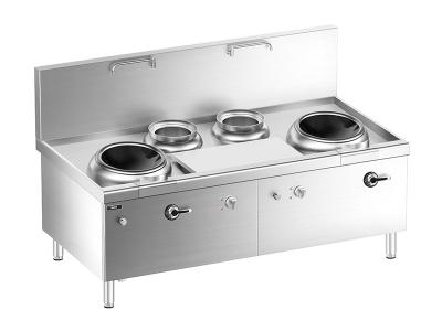 China Floor Chinese Induction Double-wok and Double Bain Marie Stove with Cabinet for sale