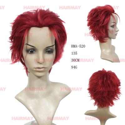 China 3/4 high quality custom made synthetic fiber anime cute peluca short red cosplay wig for sale