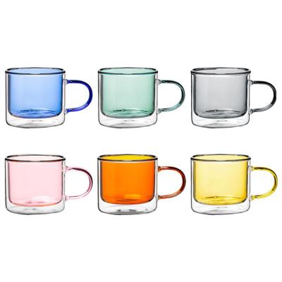 China Double Sided Strip Appearance Coffee Cup Mug Glass Mug Durable Heat Resistant Horizontal Glass Handle Office Heat Resistant for sale