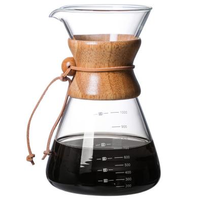 China Stocked 1000ml coffee pot makers supply hand heat resistant glass coffee sharing pot can be printed logo for sale