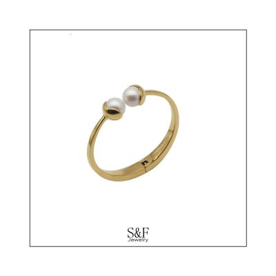 China New Vintage Pearl Opening Decoration Fashionable Korean Size Bracelet Brass Bangle Bracelet Jewelry for sale